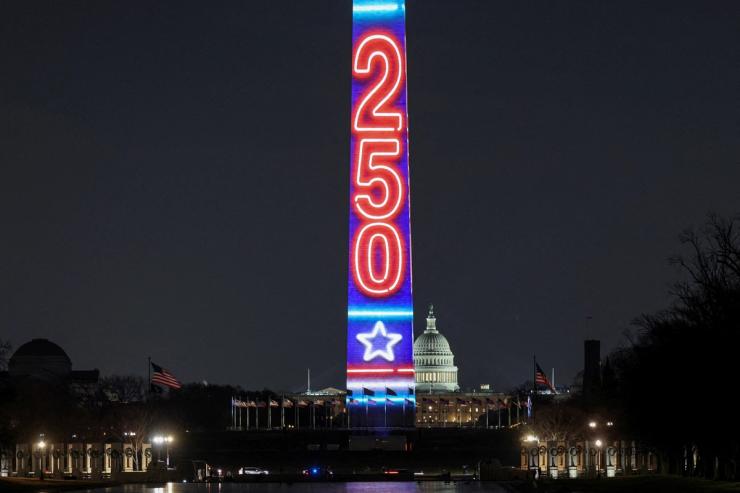 The number 250 projected onto the Washington Monument
