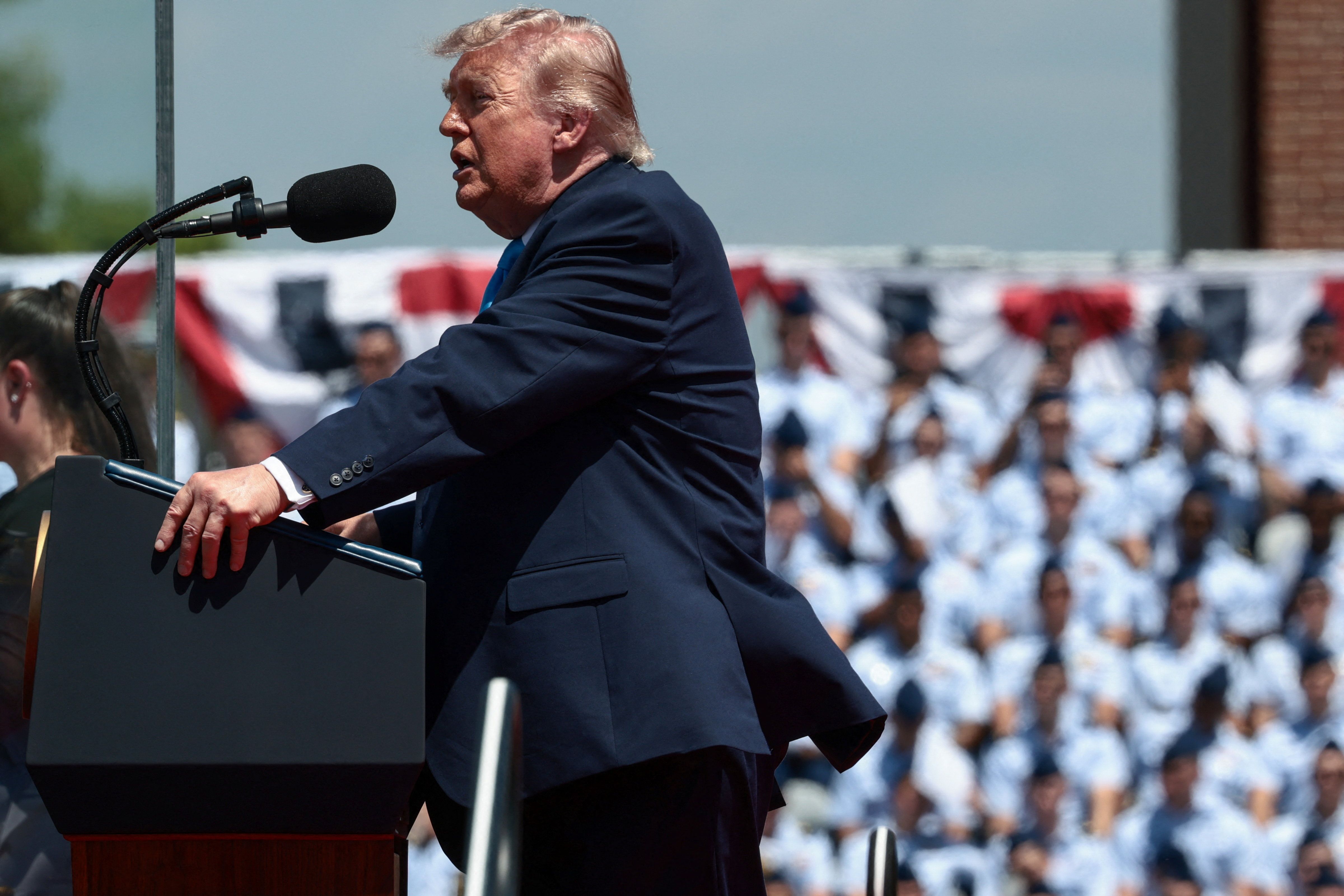 President Donald Trump delivers the commencement address at the Coast Guard Academy
