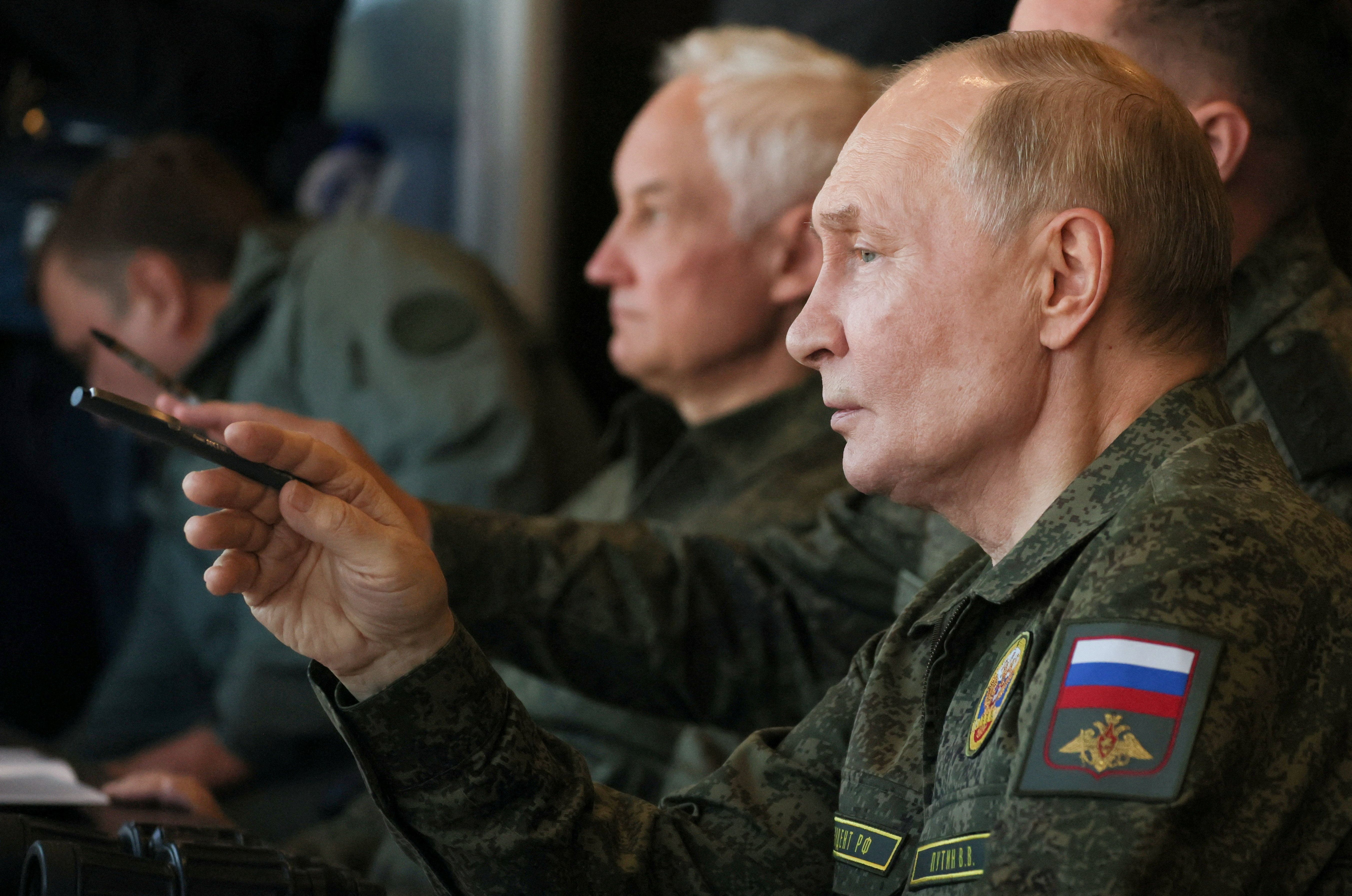 Putin overseeing military exercises. 