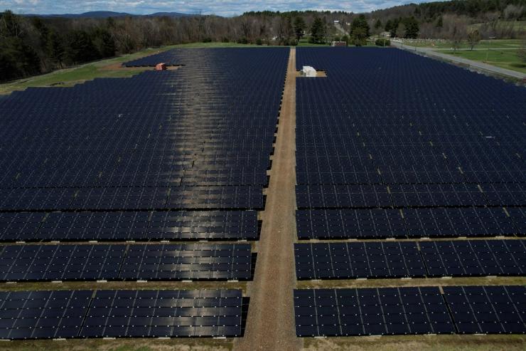 Solar panels are arrayed on Earth Day in Northfield, Massachusetts, U.S., April 22, 2022.