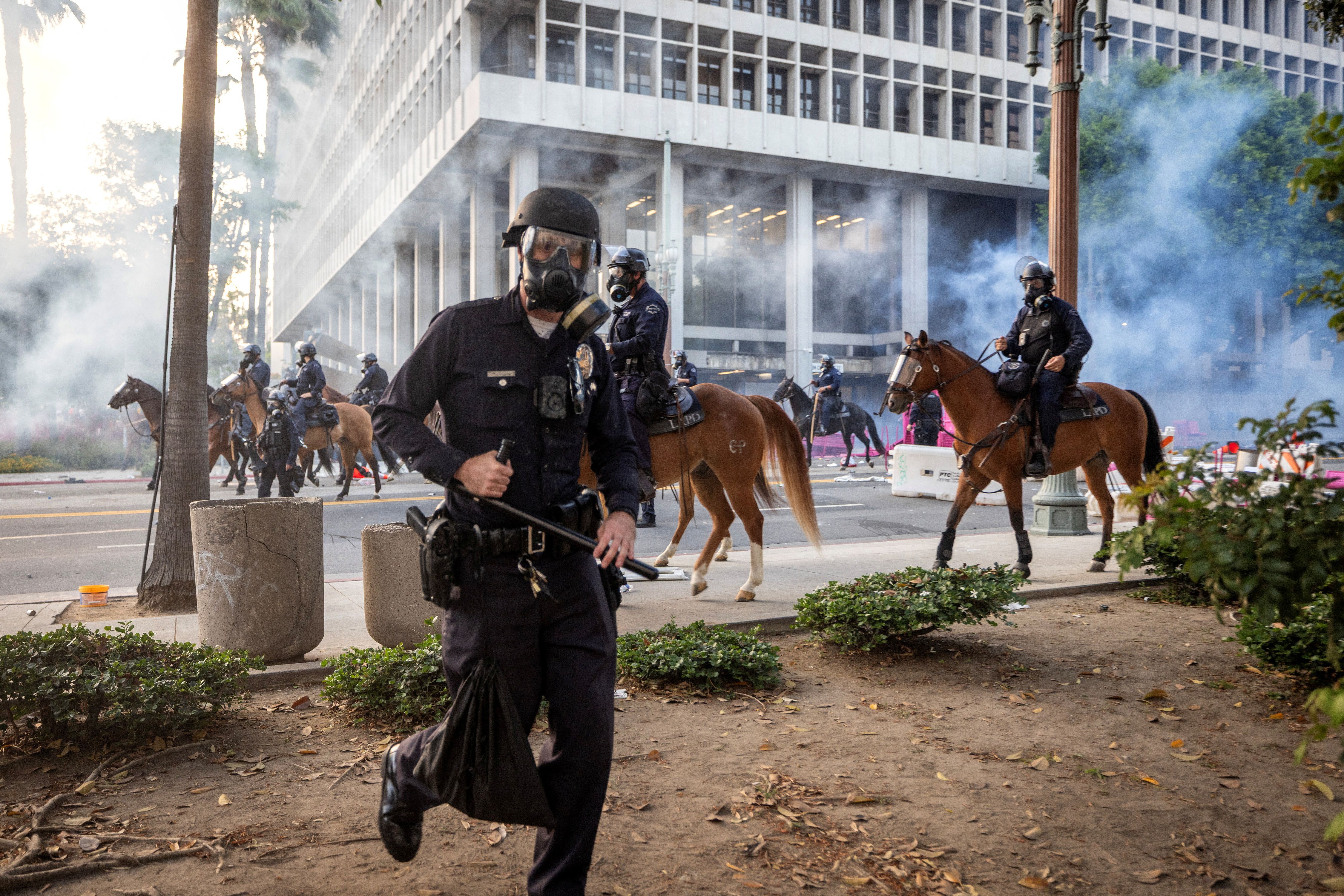 LA police mobilized during the protests on Sunday.