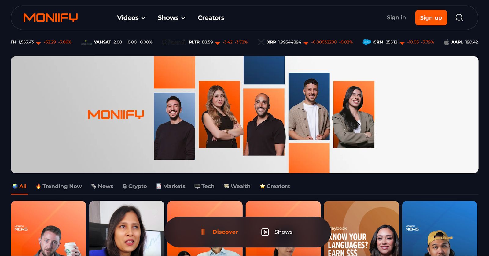 A screengrab of Moniify’s homepage on April 11, 2025.