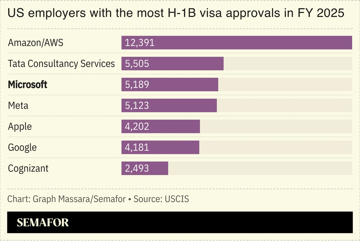 A chart showing US companies with the most H-1B visa approvals.