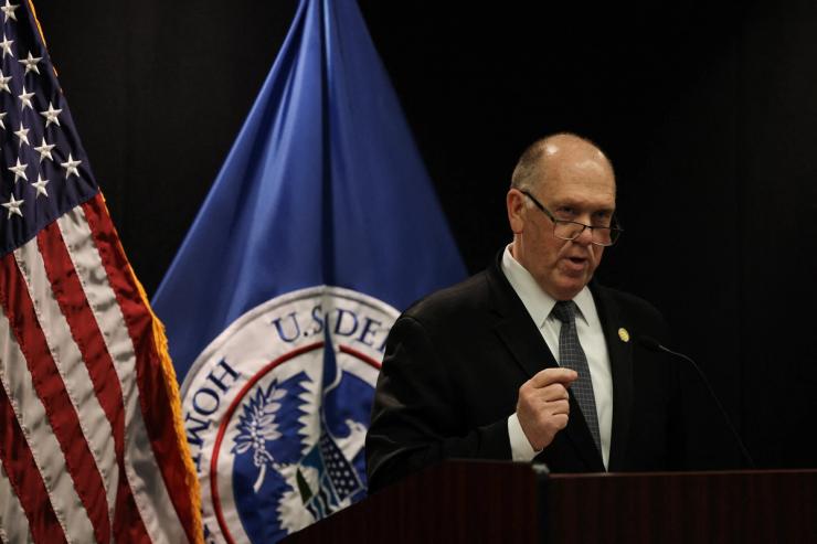 Border Czar Tom Homan speaks during a press conference at Bishop Henry Whipple Federal Building in Minneapolis