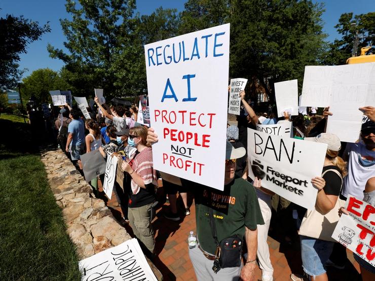 An anti-AI protester
