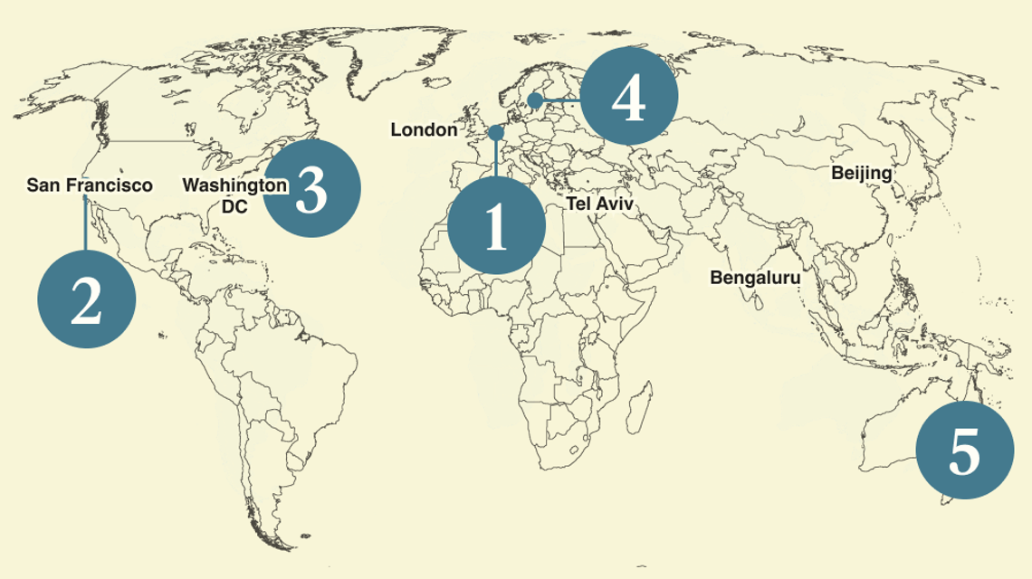 A numbered map of the world.