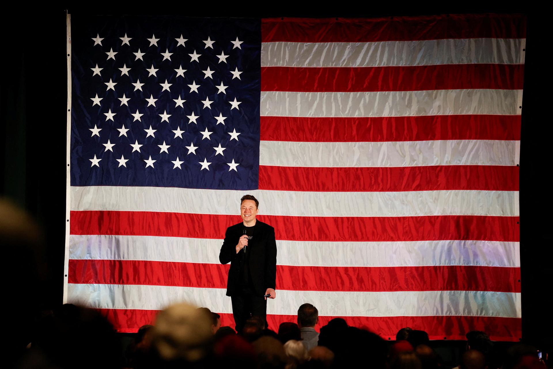 Tesla CEO and X owner Elon Musk, who supports Republican presidential nominee former U.S. President Donald Trump speaks about voting during an America PAC Town Hall.