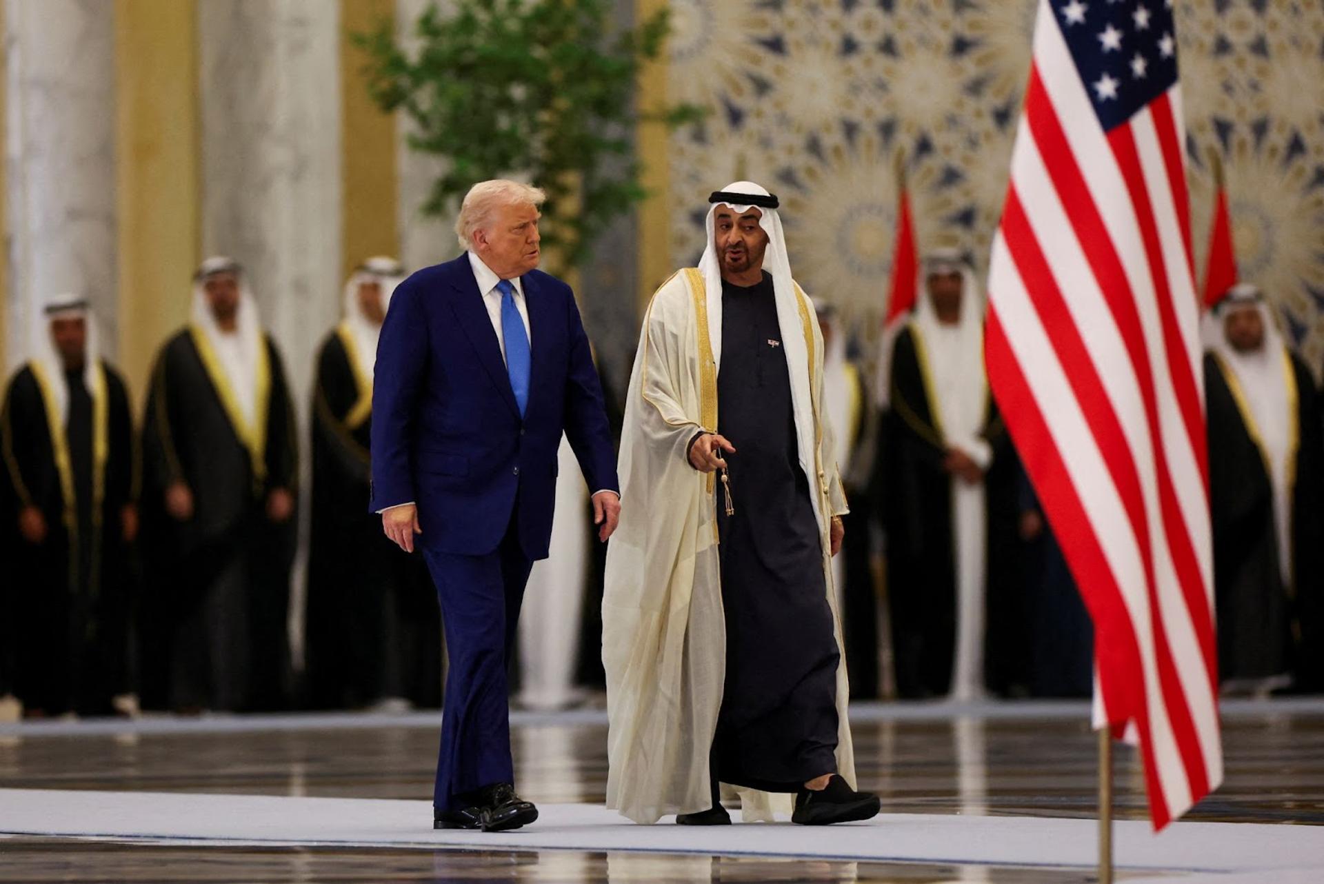 US President Donald Trump meets UAE President Sheikh Mohamed bin Zayed, at Qasr Al Watan, in Abu Dhabi. 