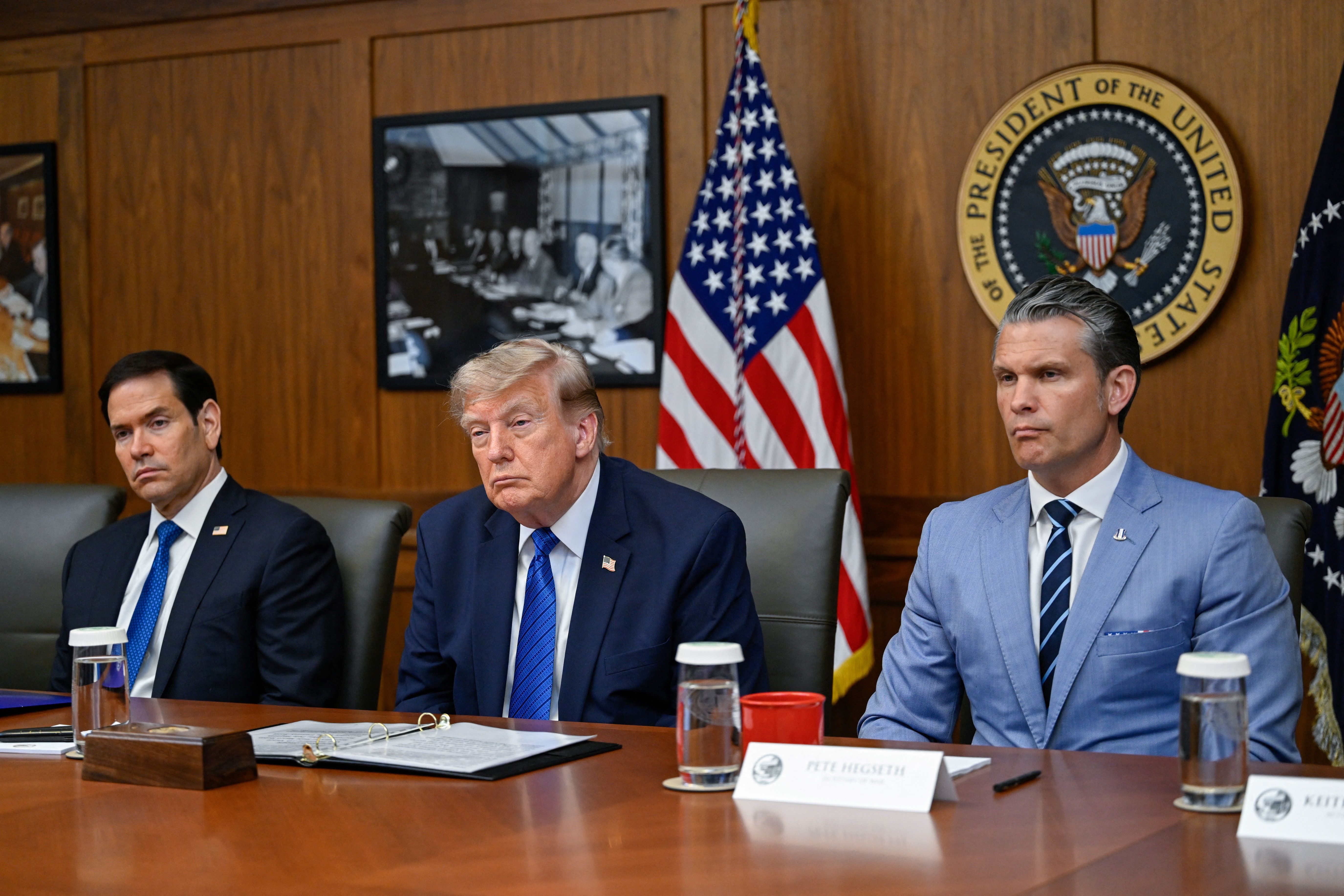 Marco Rubio, Donald Trump, and Pete Hegseth 