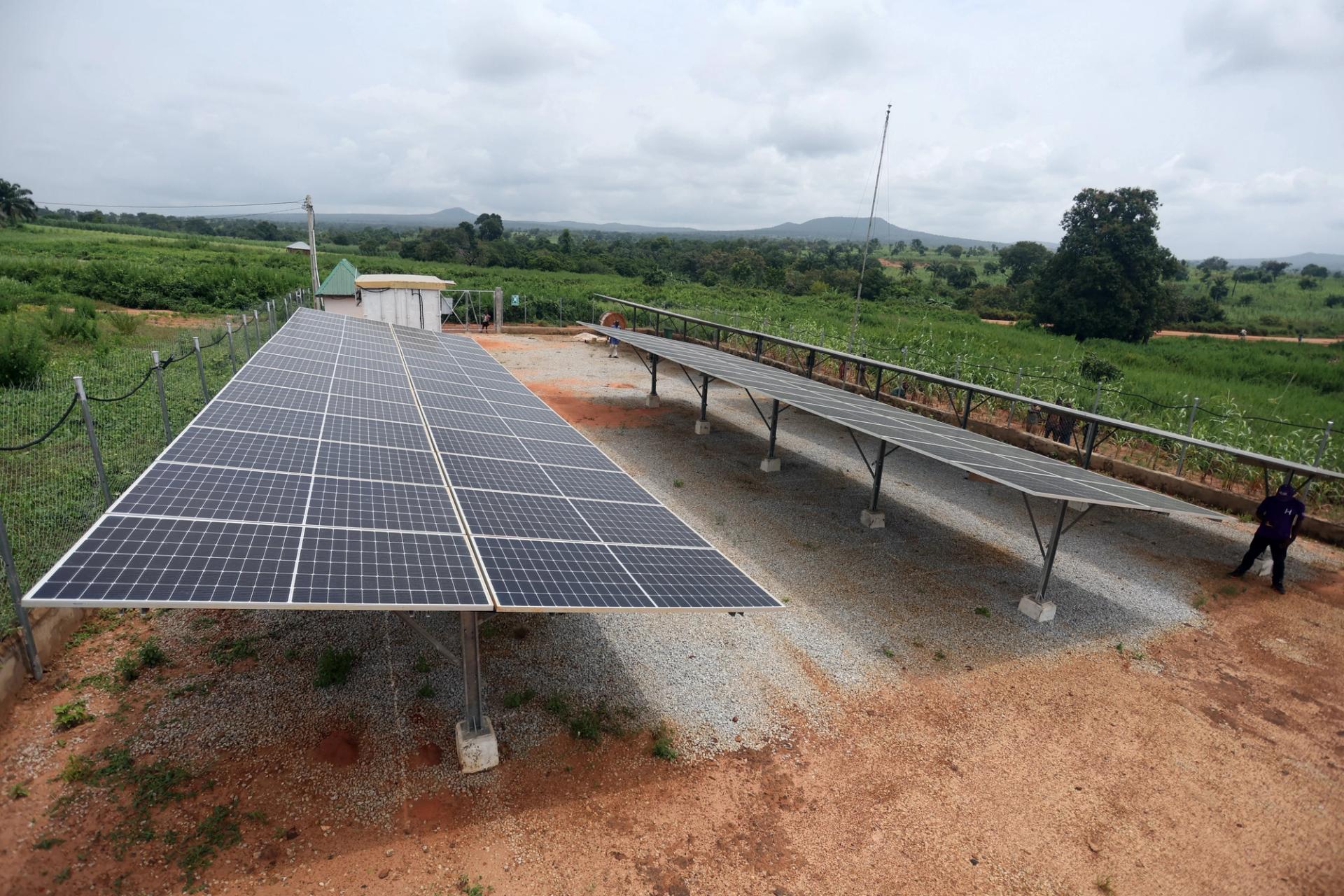 A general view of a hybrid solar minigrids station in Doma, Nassarawa State, Nigeria on October 16, 2023. 
