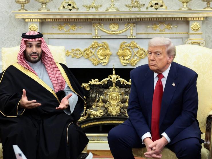 Saudi Crown Prince and Prime Minister Mohammed bin Salman speaks during a meeting with U.S. President Donald Trump in the Oval Office