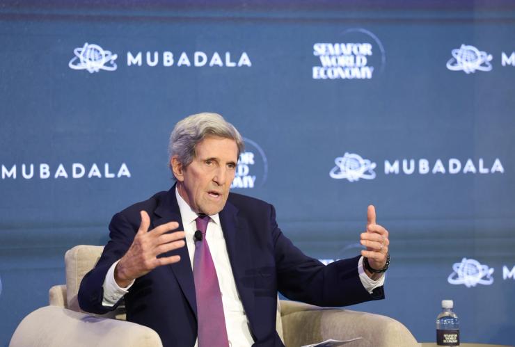 John Kerry (Former Secretary of State and Co-Chair - Galvanize) speaks on stage during Semafor World Economy 2026 on April 15, 2026 in Washington, DC.