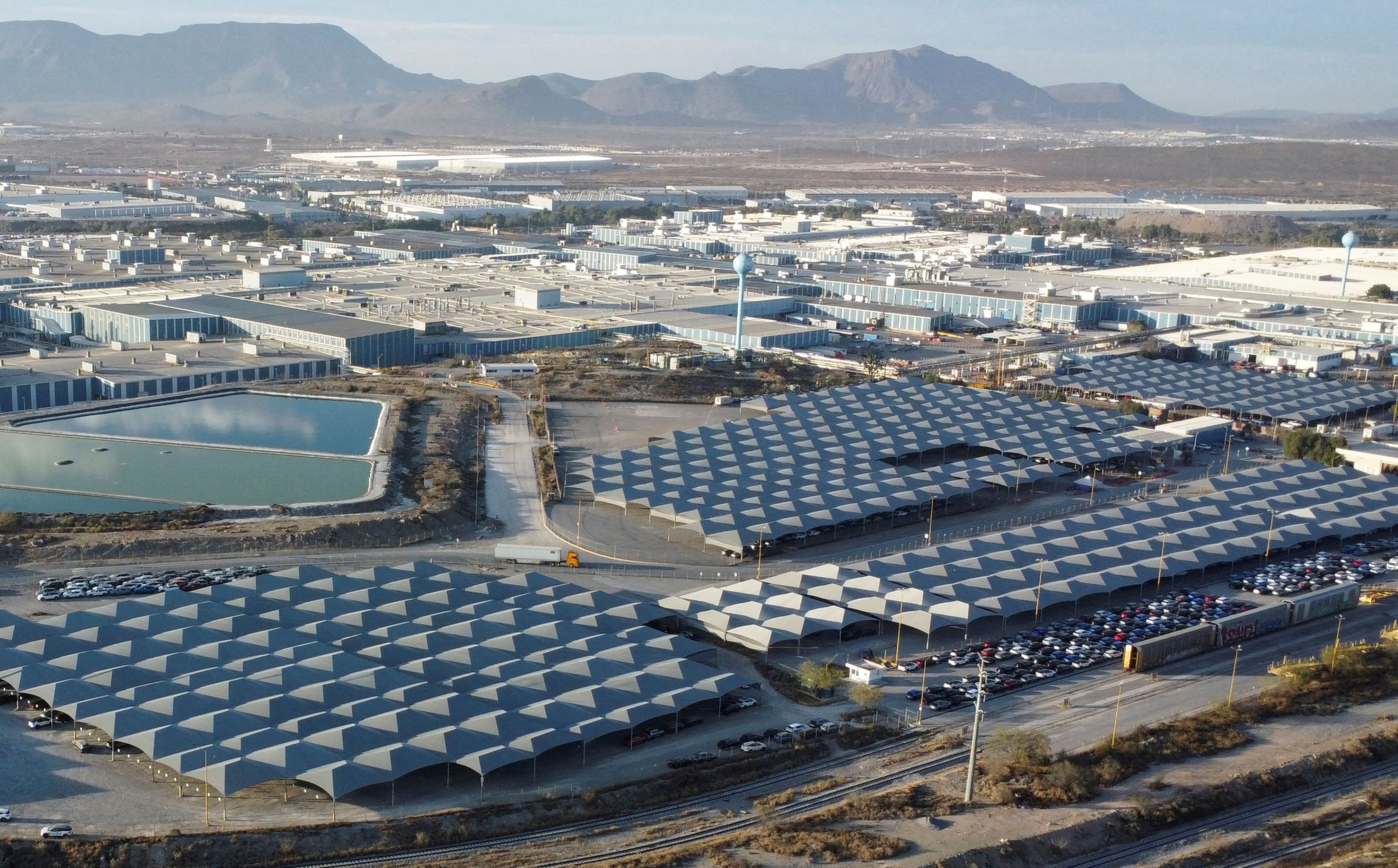 A drone view shows the General Motors plant Ramos Arizpe, Mexico.