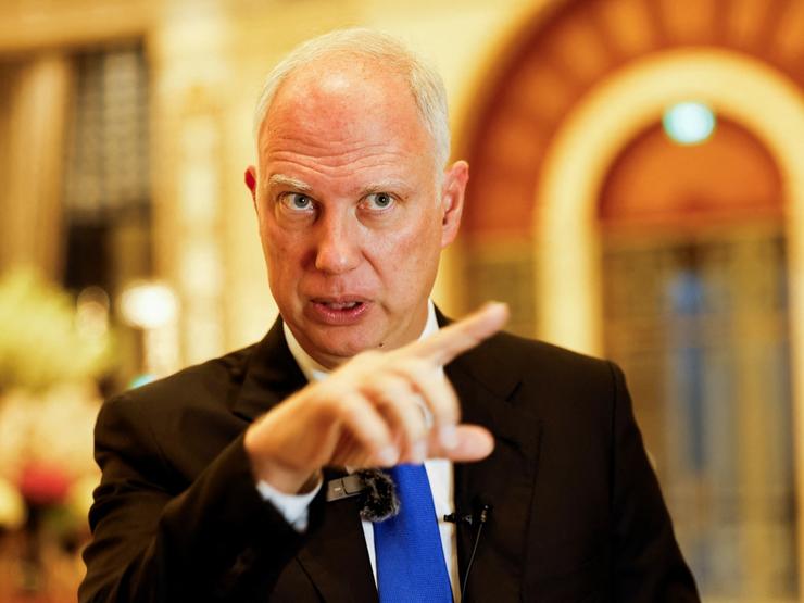 The head of Russia’s sovereign wealth fund Kirill Dmitriev speaks to media ahead of his meeting with U.S. delegation in Riyadh