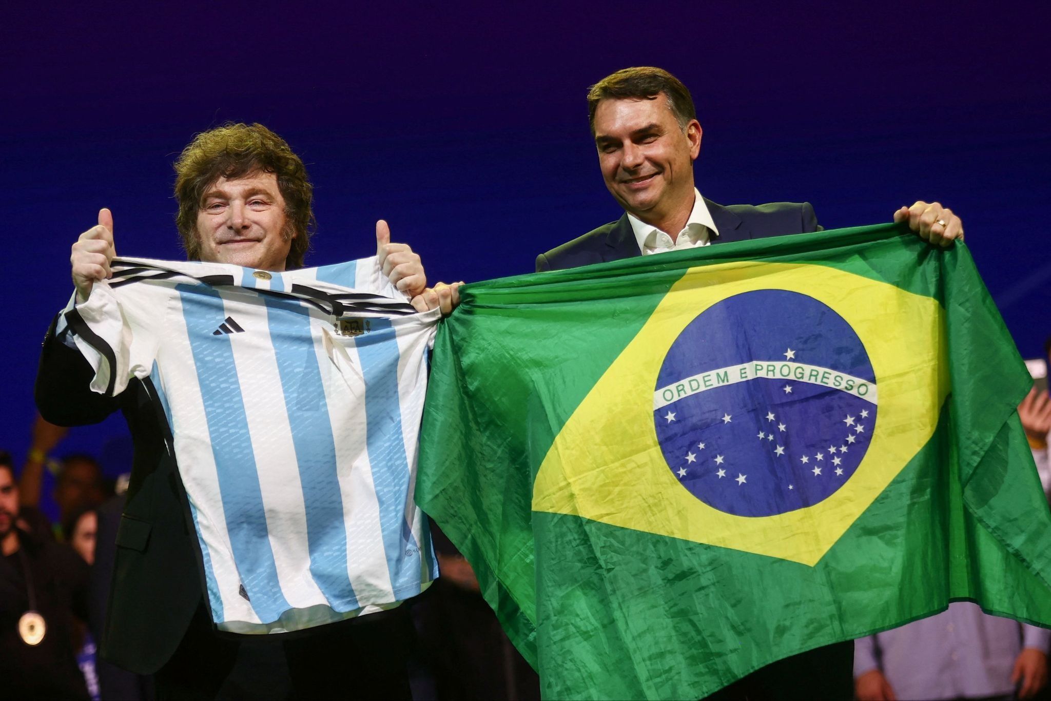 Argentine President Javier Milei with Brazilian Senator Flávio Bolsonaro. 