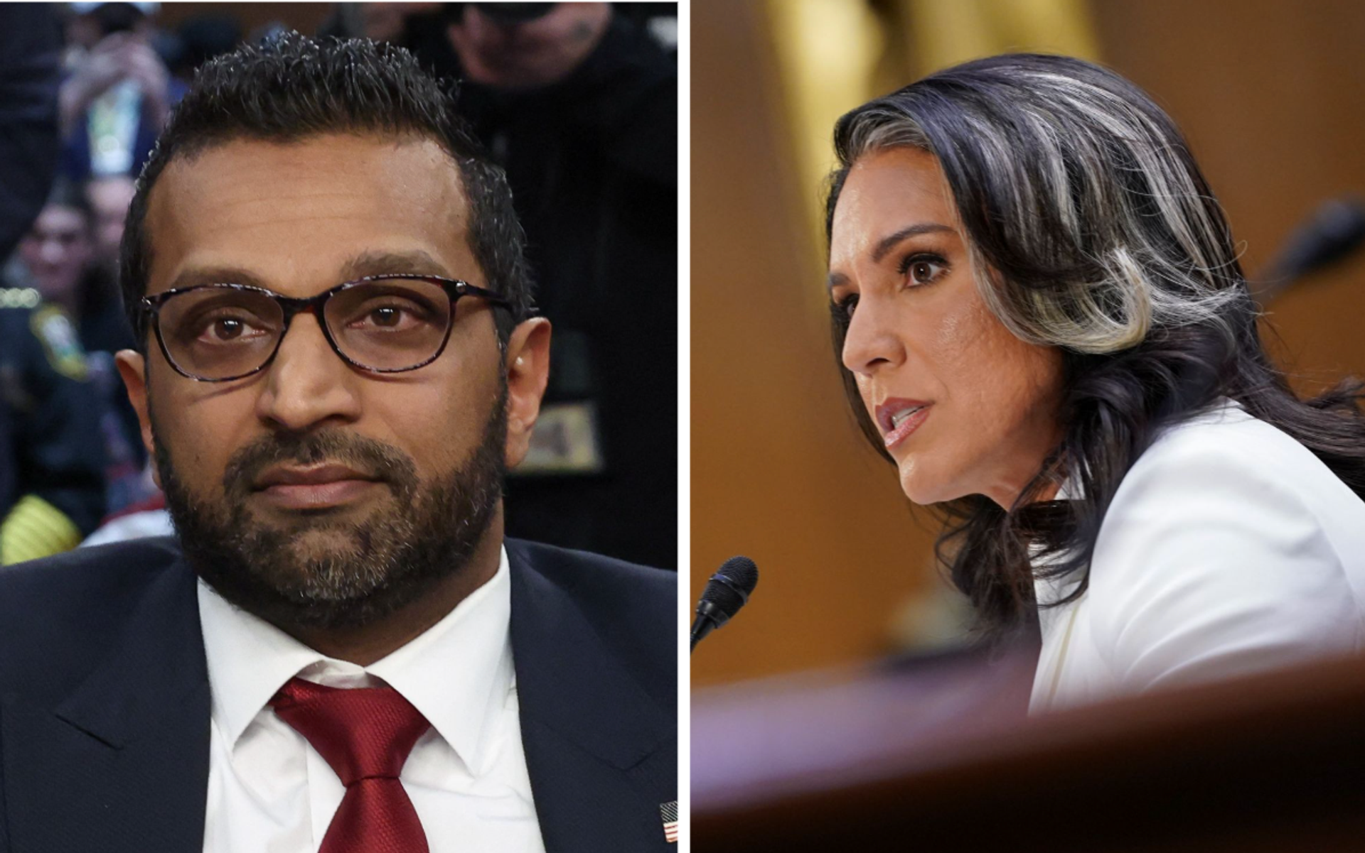 Kash Patel and Tulsi Gabbard at Senate hearings, Jan. 30.