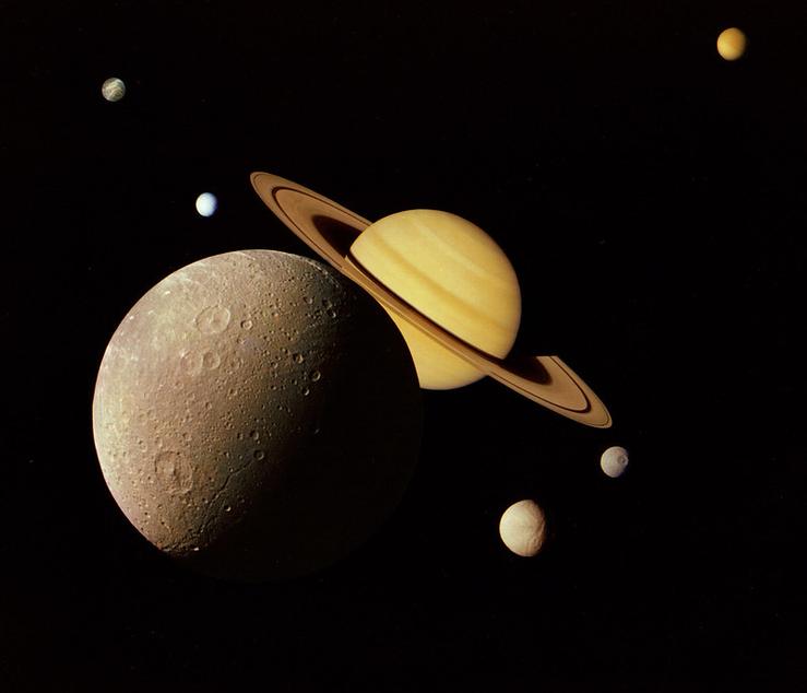 Montage of images of the Saturnian system.