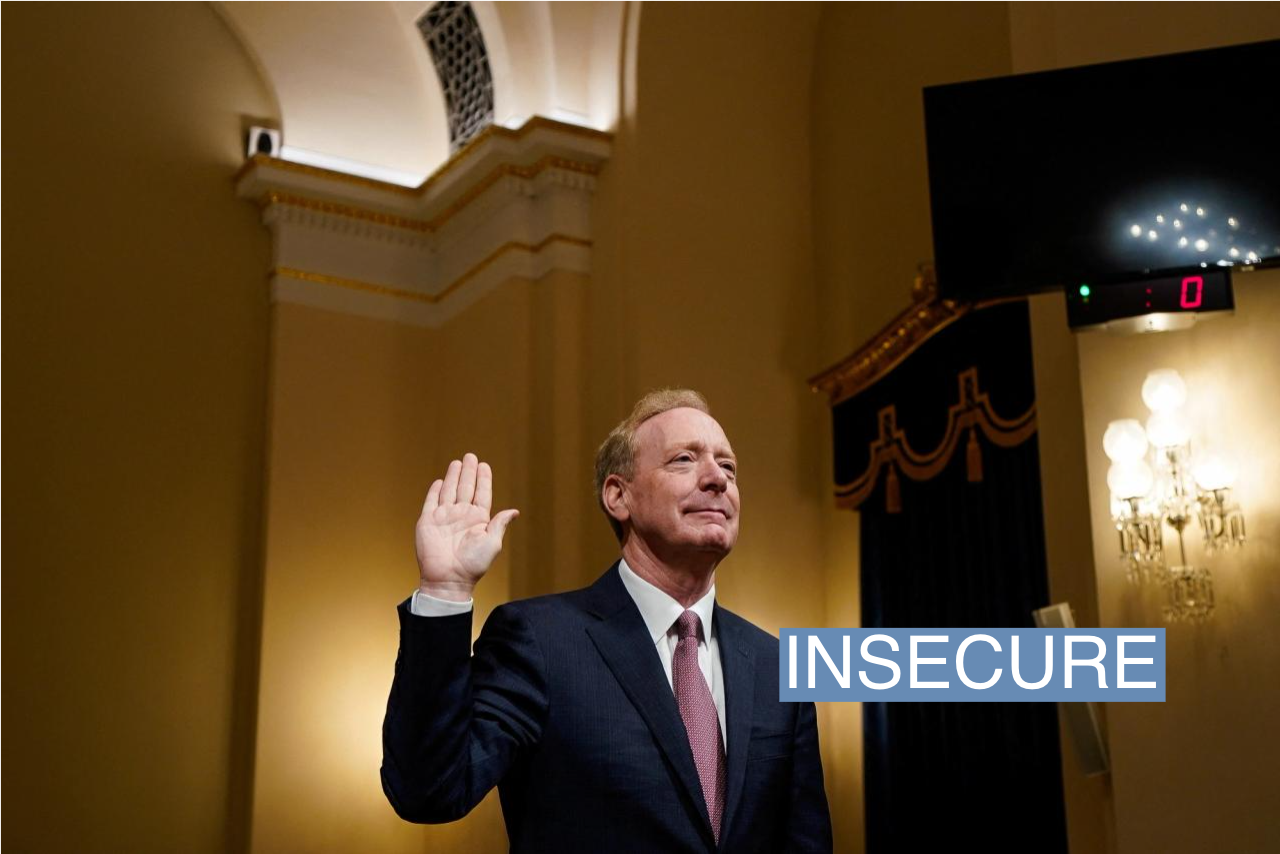 Microsoft President Brad Smith testifying before a US House Homeland Security Committee hearing.
