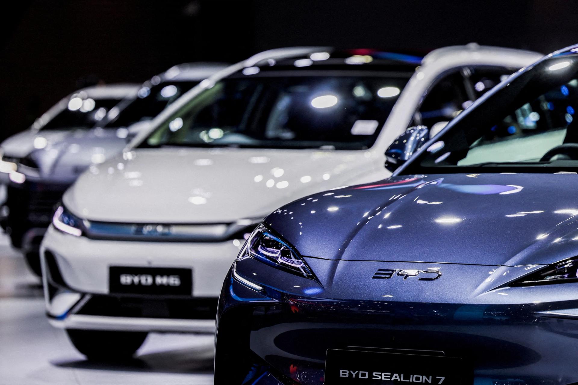  BYD electric vehicles on display at the 46th Bangkok International Motor Show in Bangkok, Thailand.