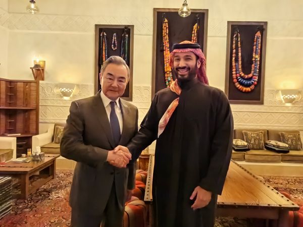 China Foreign Minister Wang Yi with Saudi Crown Prince Mohammed bin Salman.