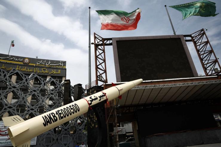 An Iranian missile displayed in Tehran.