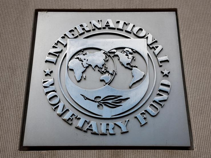 A view of the International Monetary Fund (IMF) logo at its headquarters in Washington, D.C.