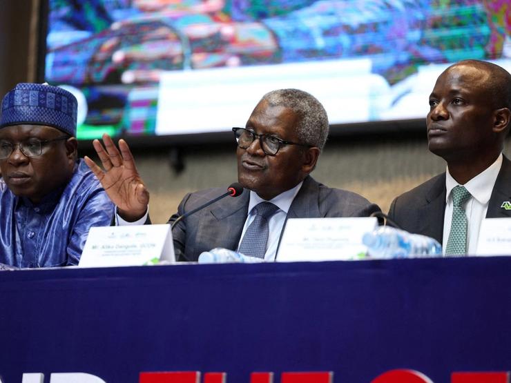 Group Chairman of Nigerian Exchange Group, Umaru Kwairanga, President of Dangote Group, Aliko Dangote and Managing Director of Nigerian Exchange Group, Temi Popoola in Lagos, Nigeria, Sept. 14, 2026