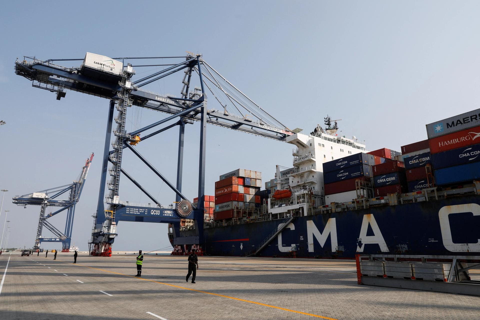 Cranes and a container ship at the Lekki Deep Sea Port in Lagos, Nigeria, on Jan. 23, 2023.