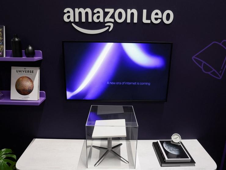 Amazon Leo is displayed during the Delivering the Future EMEA 2026 event.