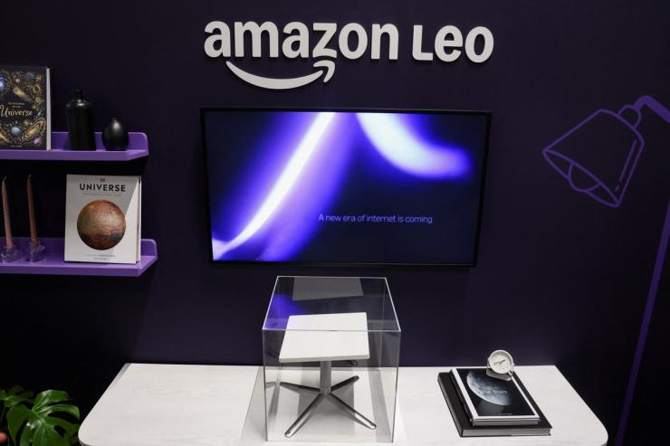 Amazon Leo is displayed during the Delivering the Future EMEA 2026 event.