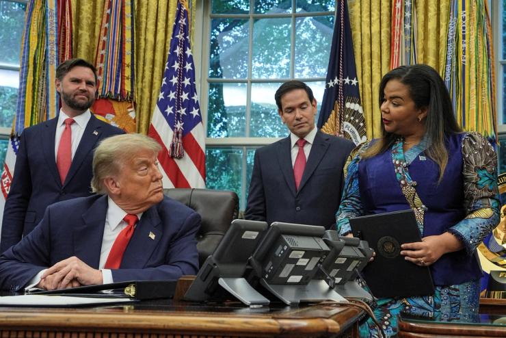 U.S. President Donald Trump, Secretary of State Marco Rubio and Vice President JD Vance meet Democratic Republic of the Congo’s Foreign Minister Therese Kayikwamba Wagner.
