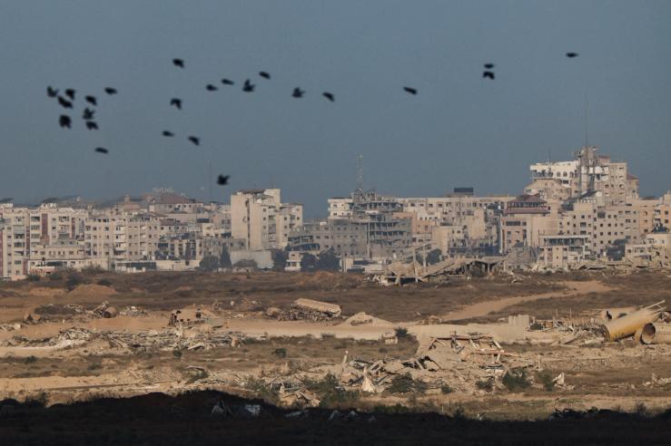 Ruins lie in in Gaza.