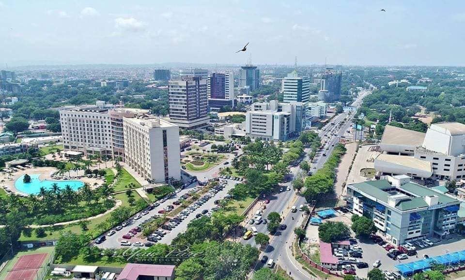 Drone footage of central Accra.