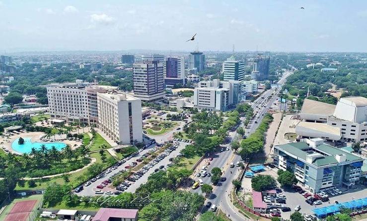 Drone footage of central Accra.