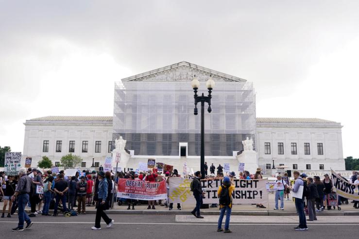 Demonstrators outside the US Supreme Court in Washington, DC.