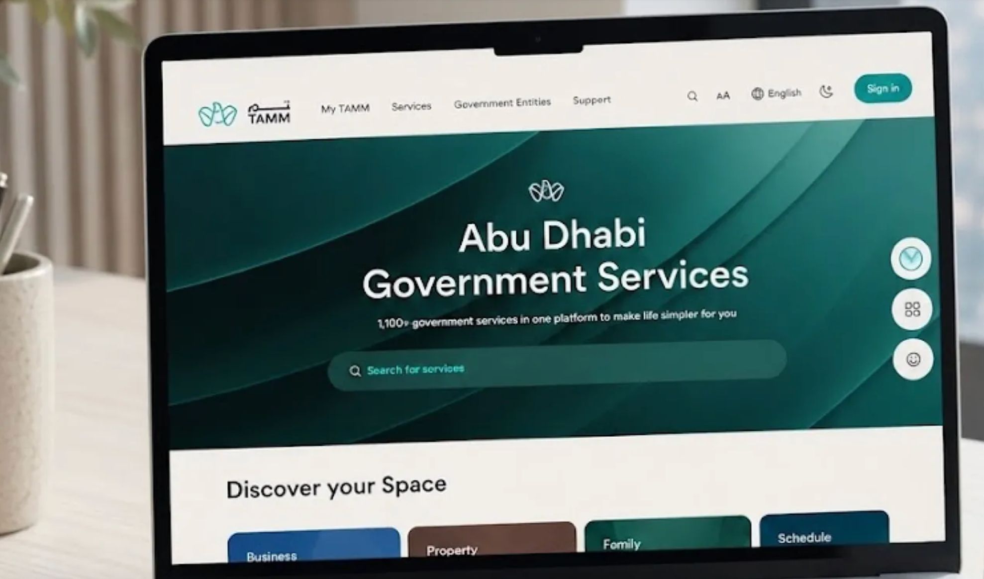 Laptop showing Tamm Abu Dhabi Government Services