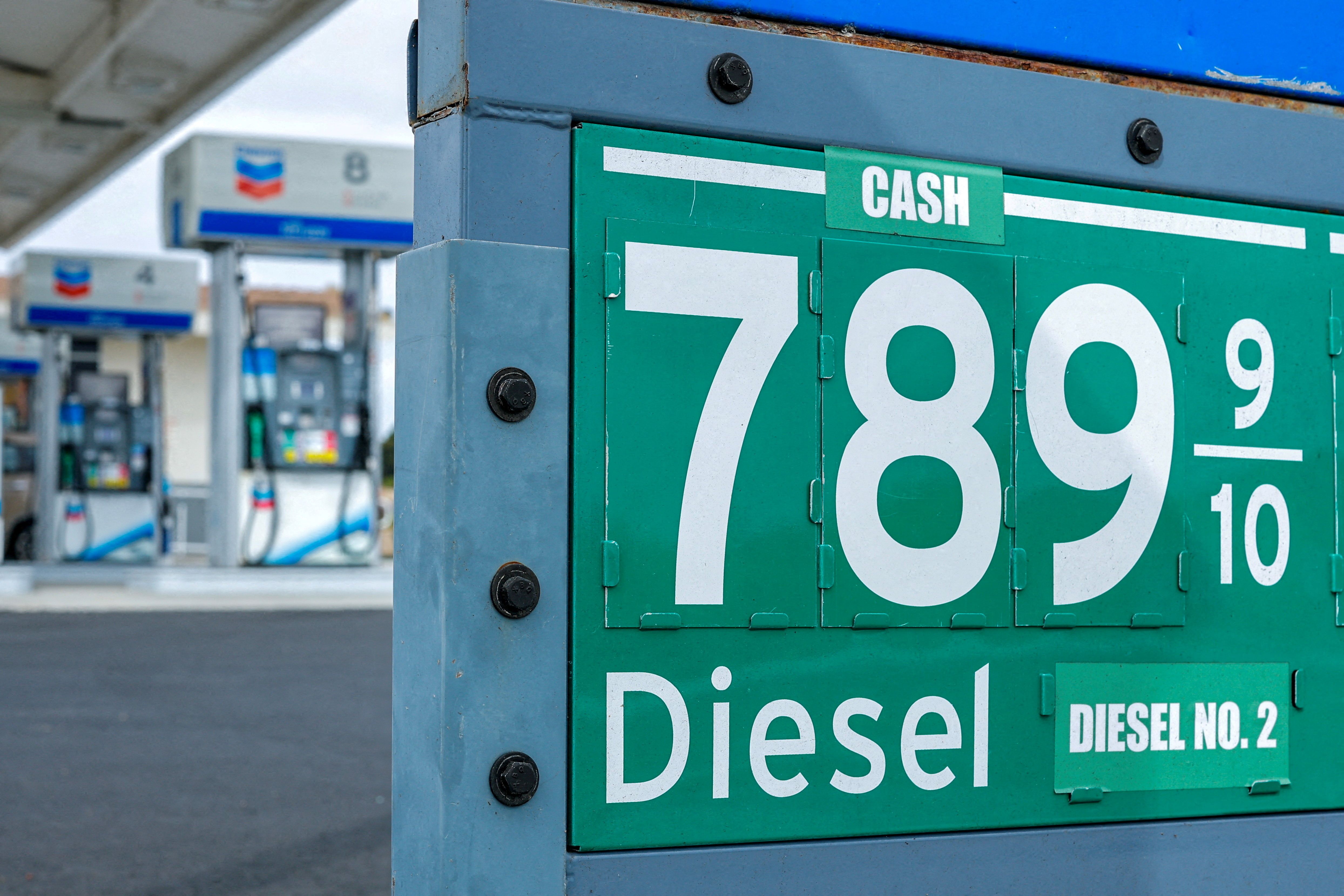 The current price of diesel fuel is shown in Encinitas, California
