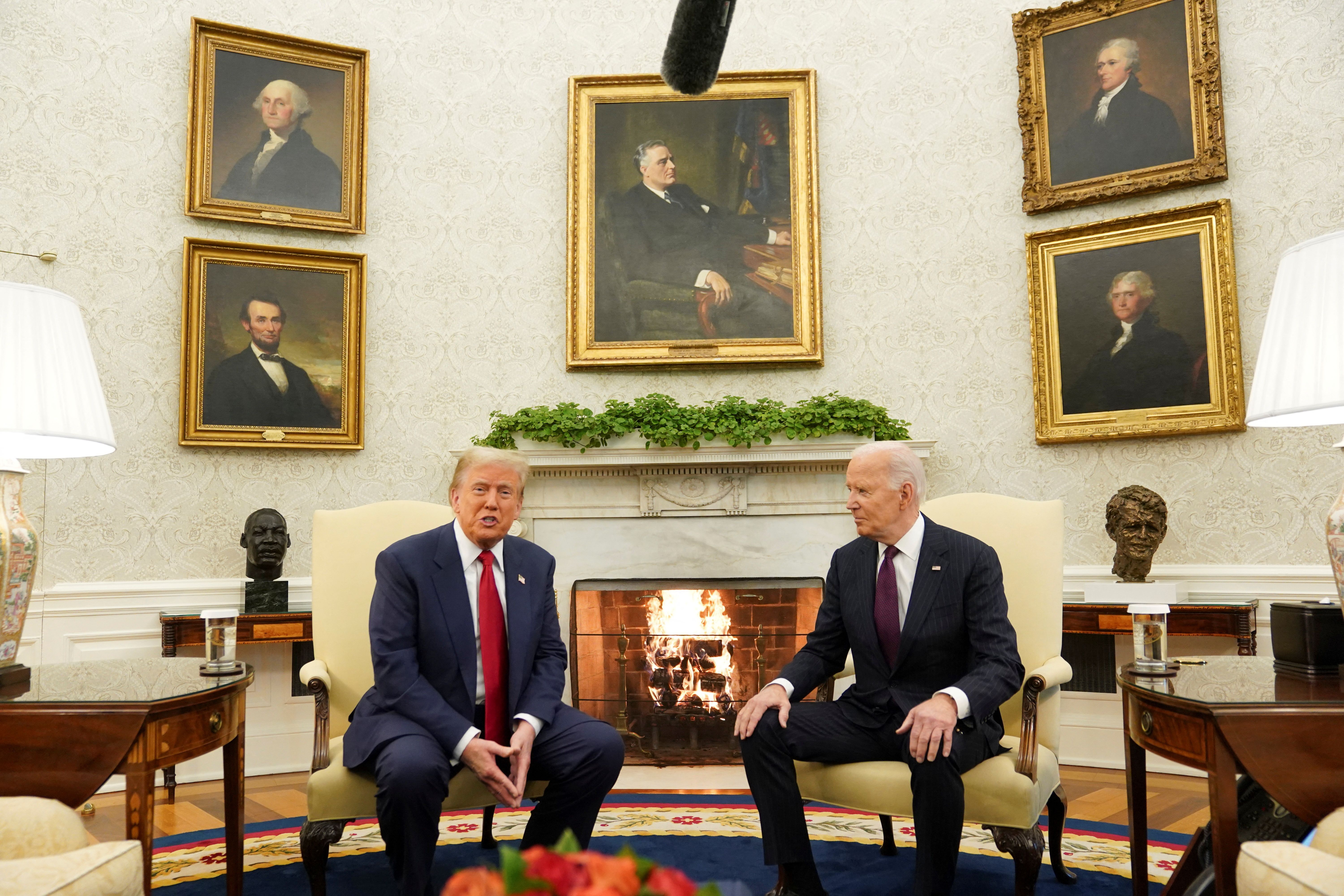 US President Joe Biden meets with President-elect Donald Trump in the Oval Office.