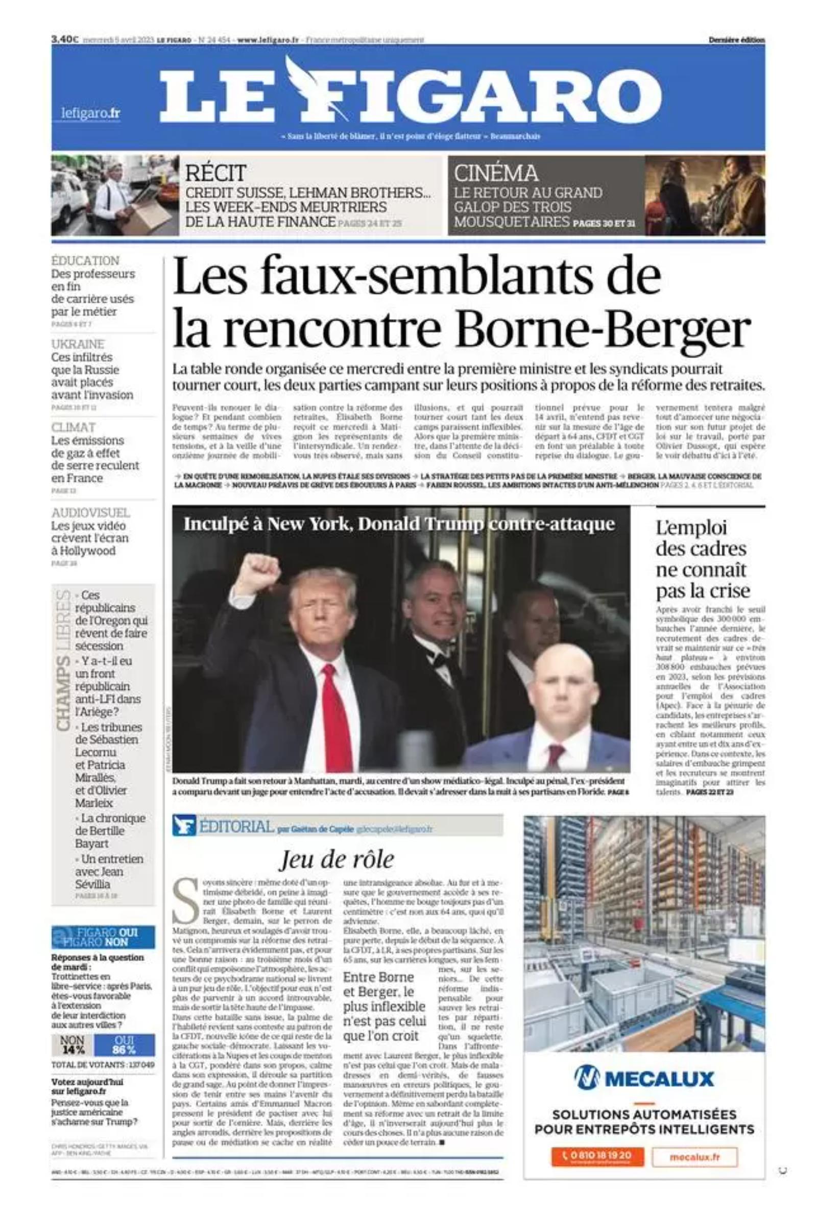 The front page of Le Figaro, April 5 2023.