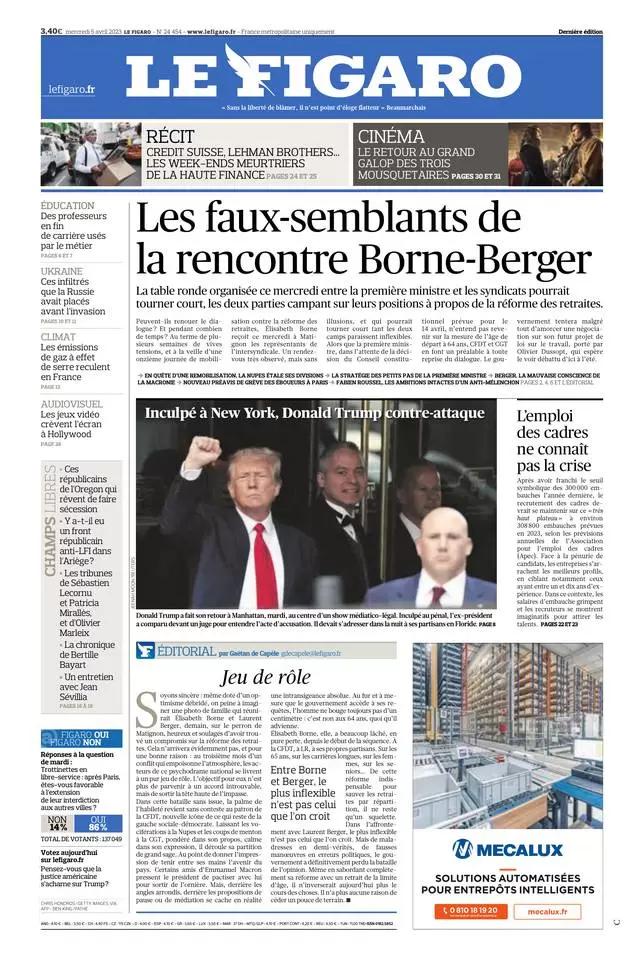 The front page of Le Figaro, April 5 2023.