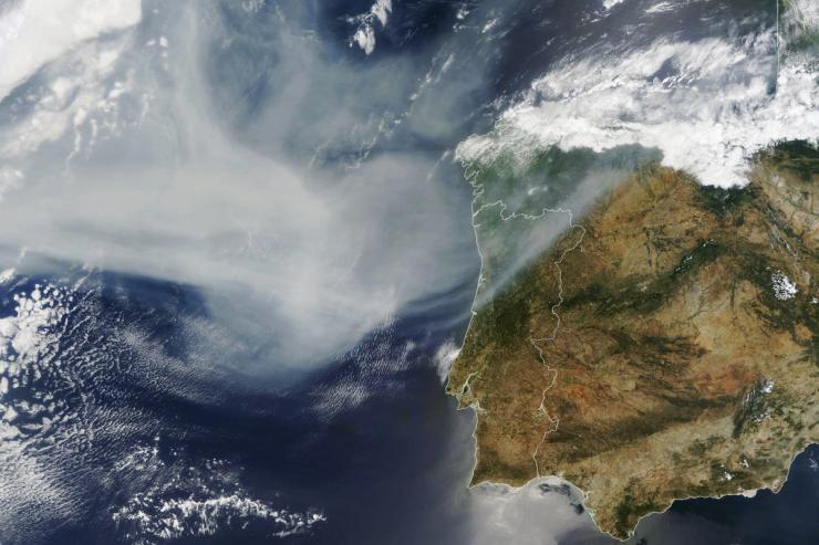 A satellite image shows smoke from Canadian wildfires reaching Western Europe, June 26, 2023.