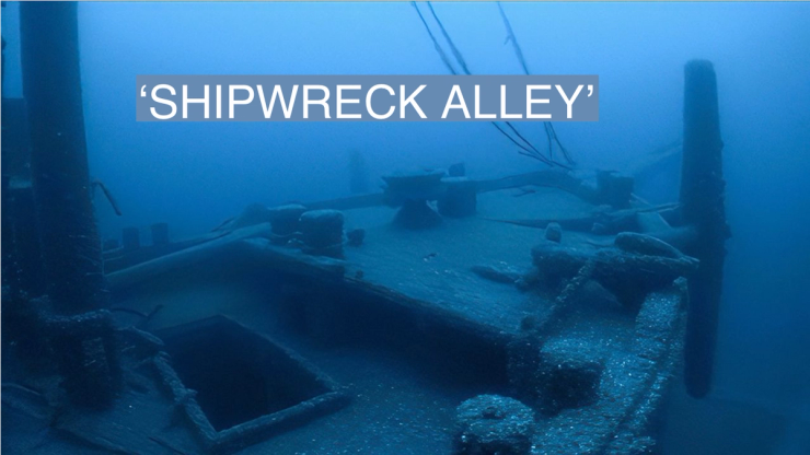 An underwater image of the Ironton, located in 2019 in Lake Huron’s shipwreck alley.