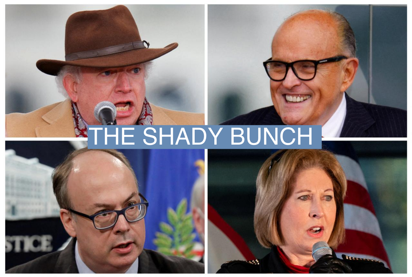 John Eastman, Jeffrey Clark, Sidney Powell and Rudy Giuliani speak in a combination of file photographs taken in 2020 and 2021. 