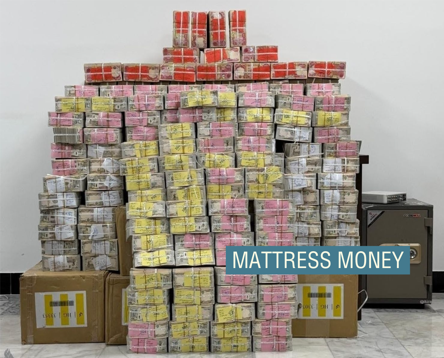 An image of seized Iraqi dinars.