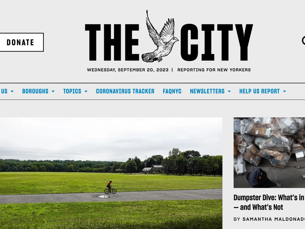 A screenshot of The City's homepage.
