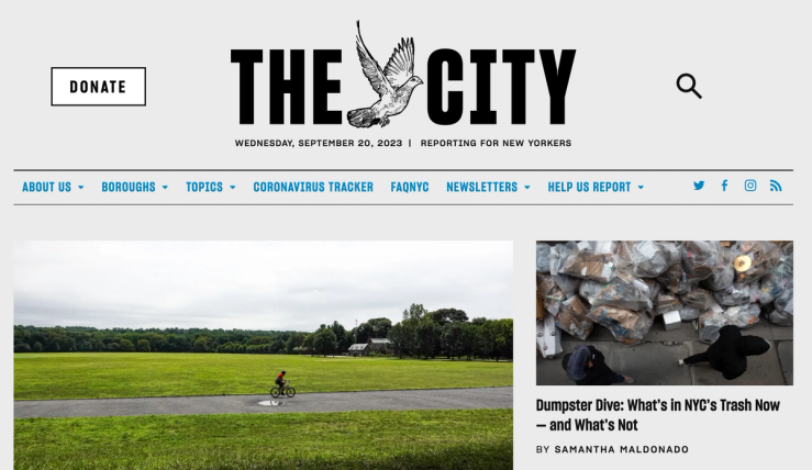 A screenshot of The City’s homepage.