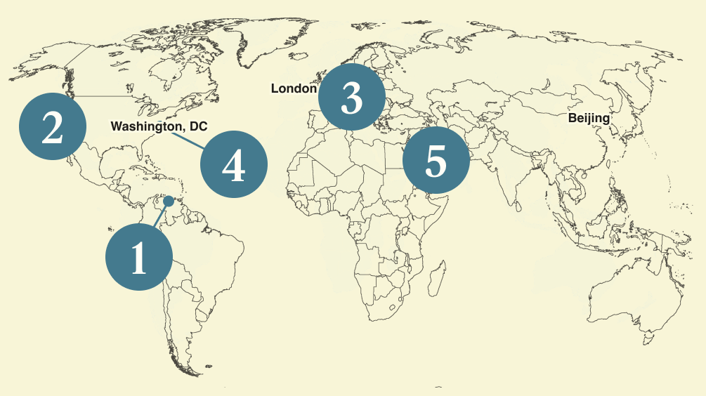 A numbered map of the world.