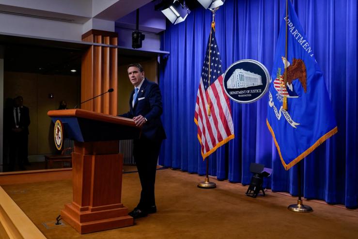 Deputy US Attorney General Todd Blanche speaks during a press conference.