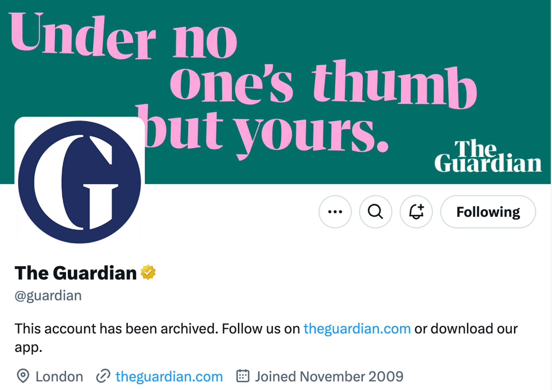 A screenshot of The Guardian’s now-archived account on X. 