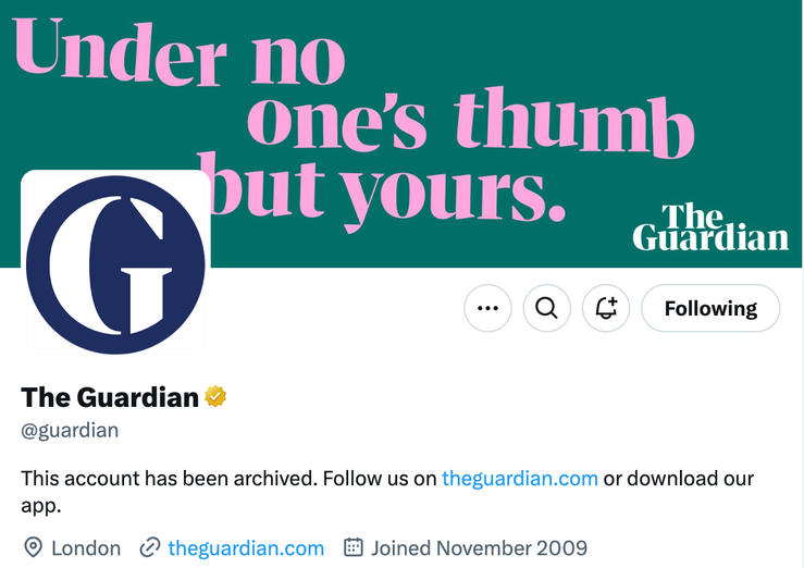 A screenshot of The Guardian’s now-archived account on X.